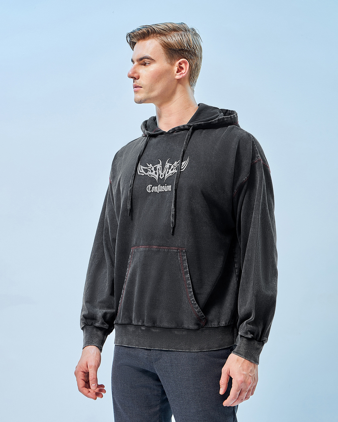 Shop Men's Black Confusion Graphic Printed Oversized Hoodie-Back