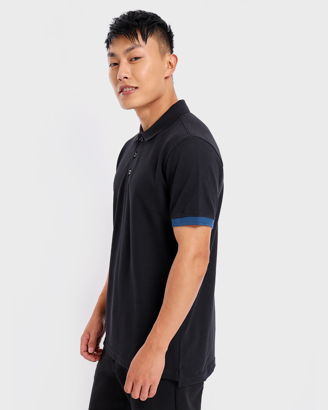 Shop Men's Black Contrast Sleeve Polo T-shirt-Back