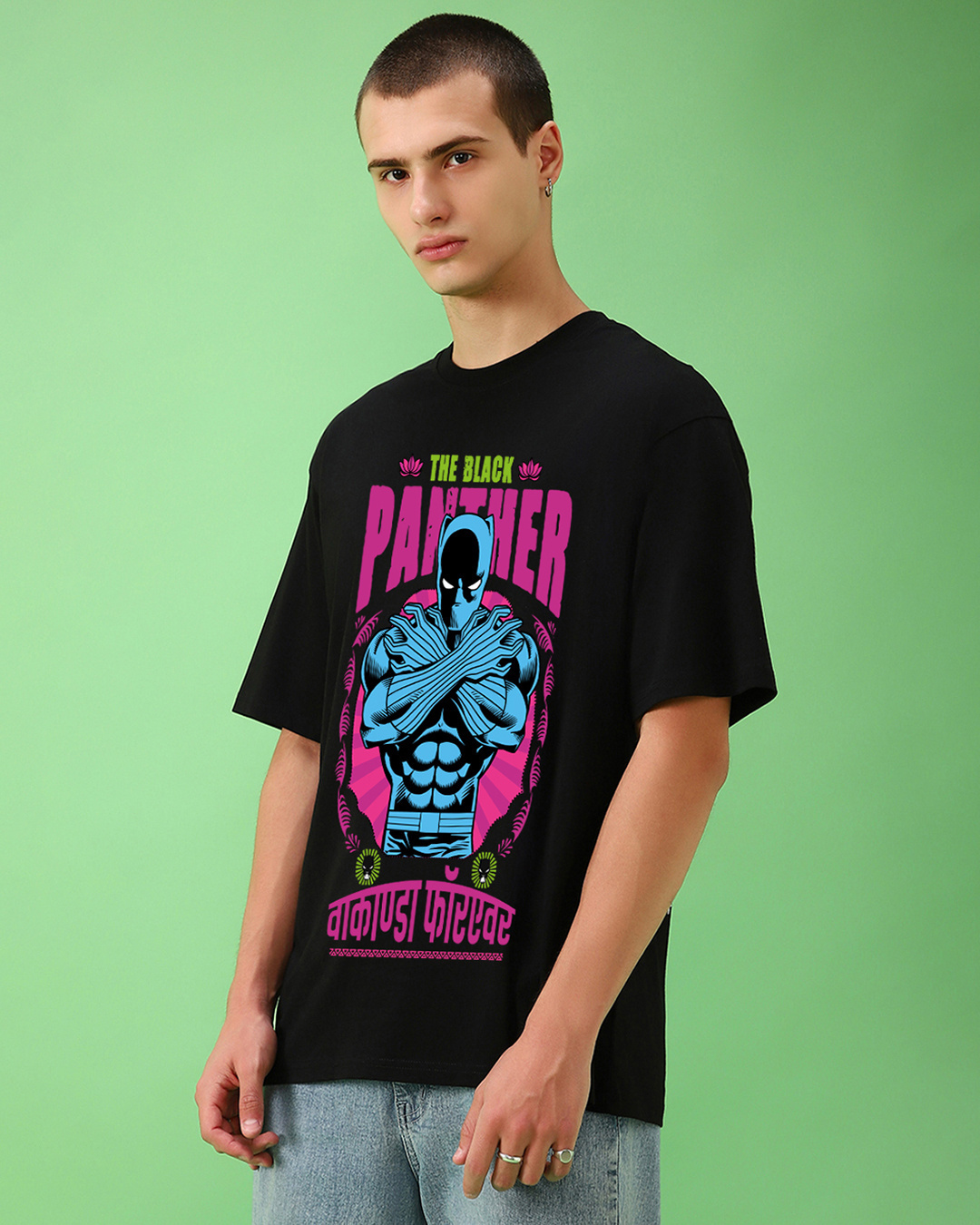 Shop Men's Black Panther Graphic Printed Oversized T-shirt-Back