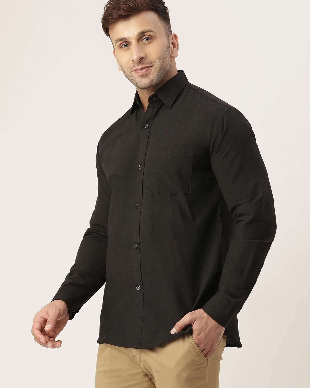 Shop Men's Black Cotton Shirt-Back