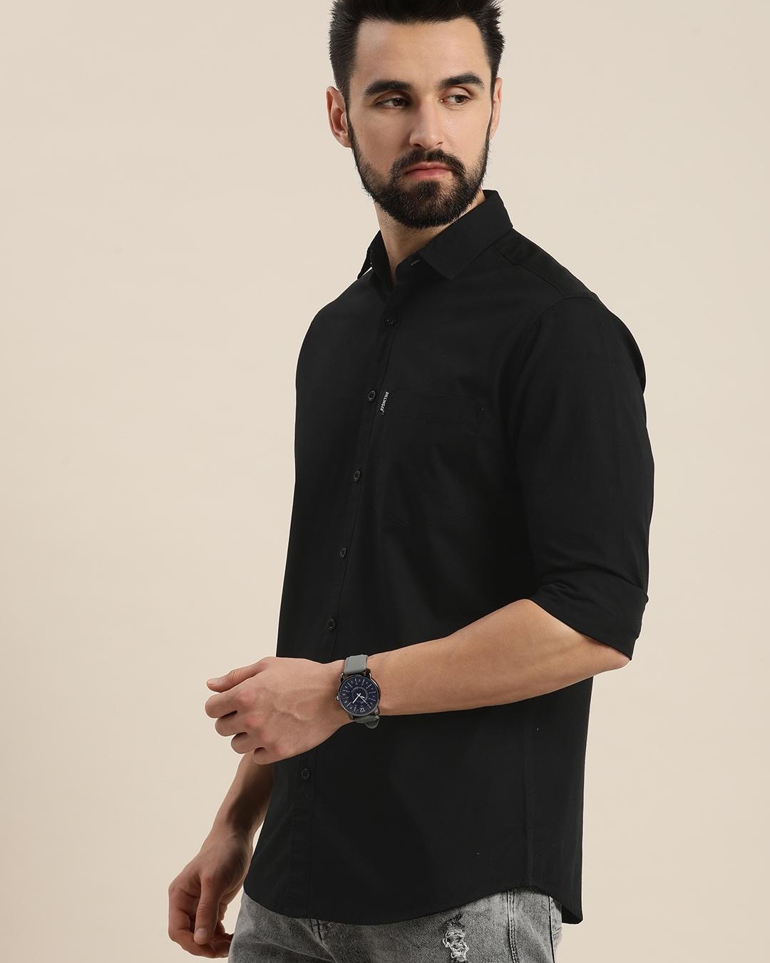 Buy Men's Black Cotton Shirt Online at Bewakoof