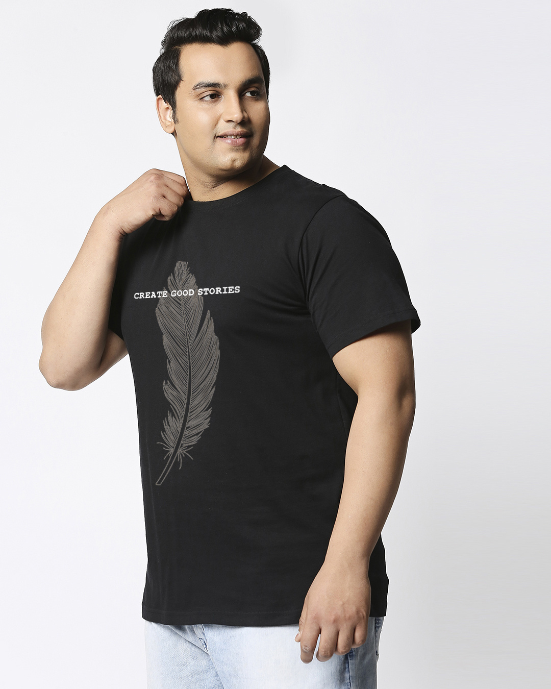Shop Men's Black Create Good Stories Graphic Printed Plus Size T-shirt-Back