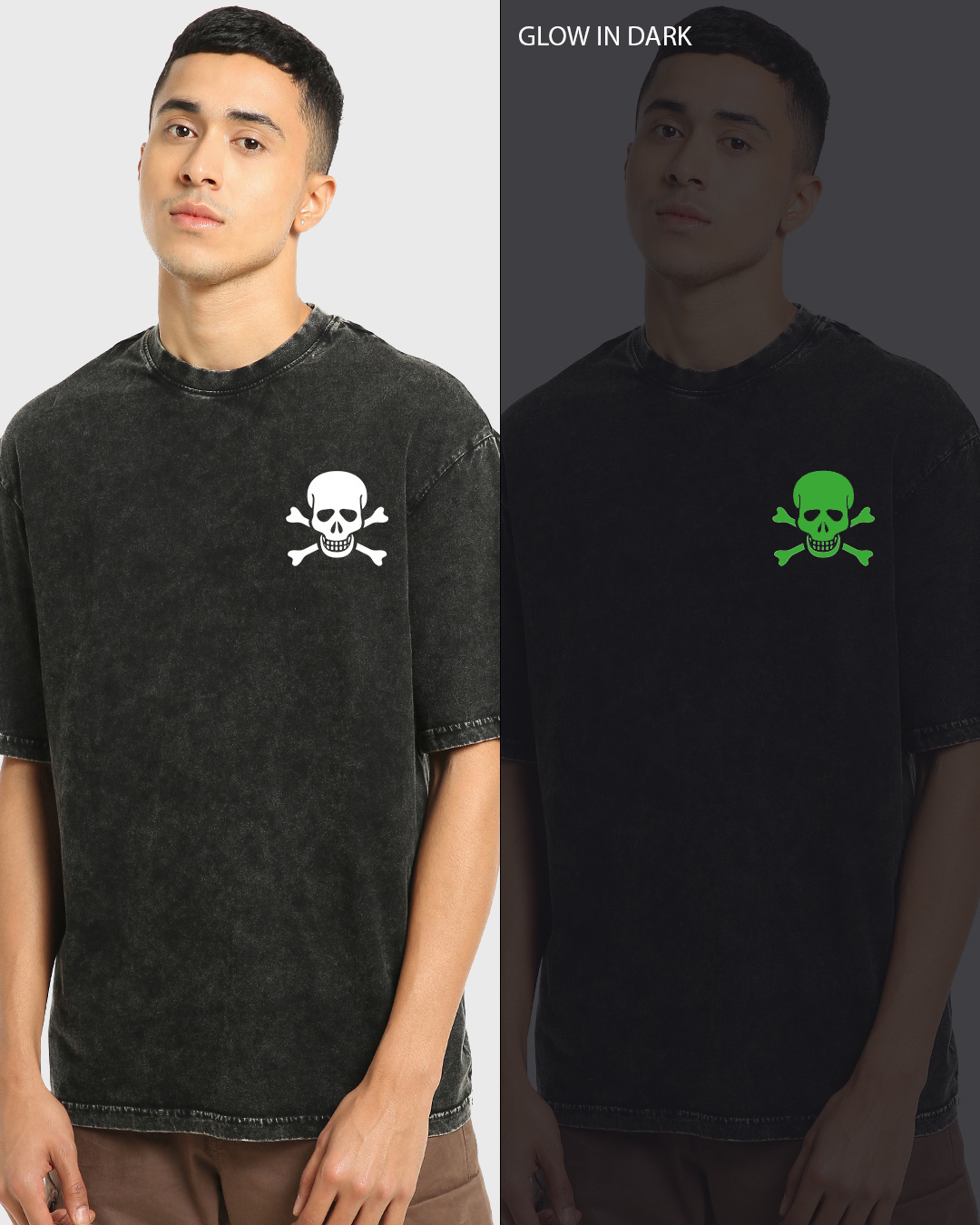 Shop Men's Black Creepin it Real Graphic Printed Oversized Acid Wash T-shirt-Back