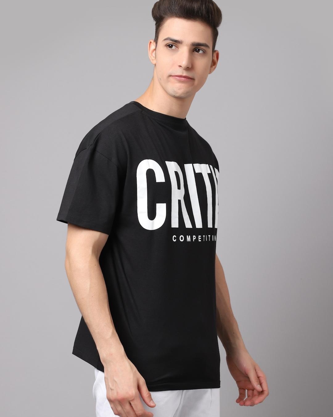 Shop Men's Black Critic Typography Oversized T-shirt-Back