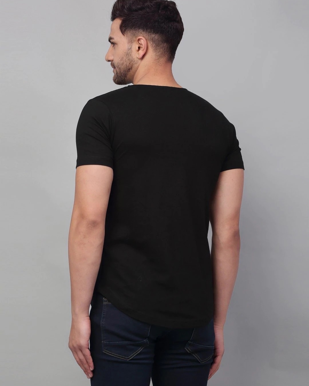 Shop Men's Black Cross Buttons Slim Fit T-shirt-Back