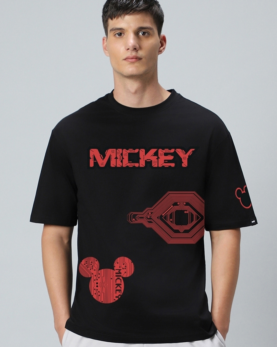 Buy Men's Black Cyber Mickey Graphic Printed Oversized T-shirt Online ...