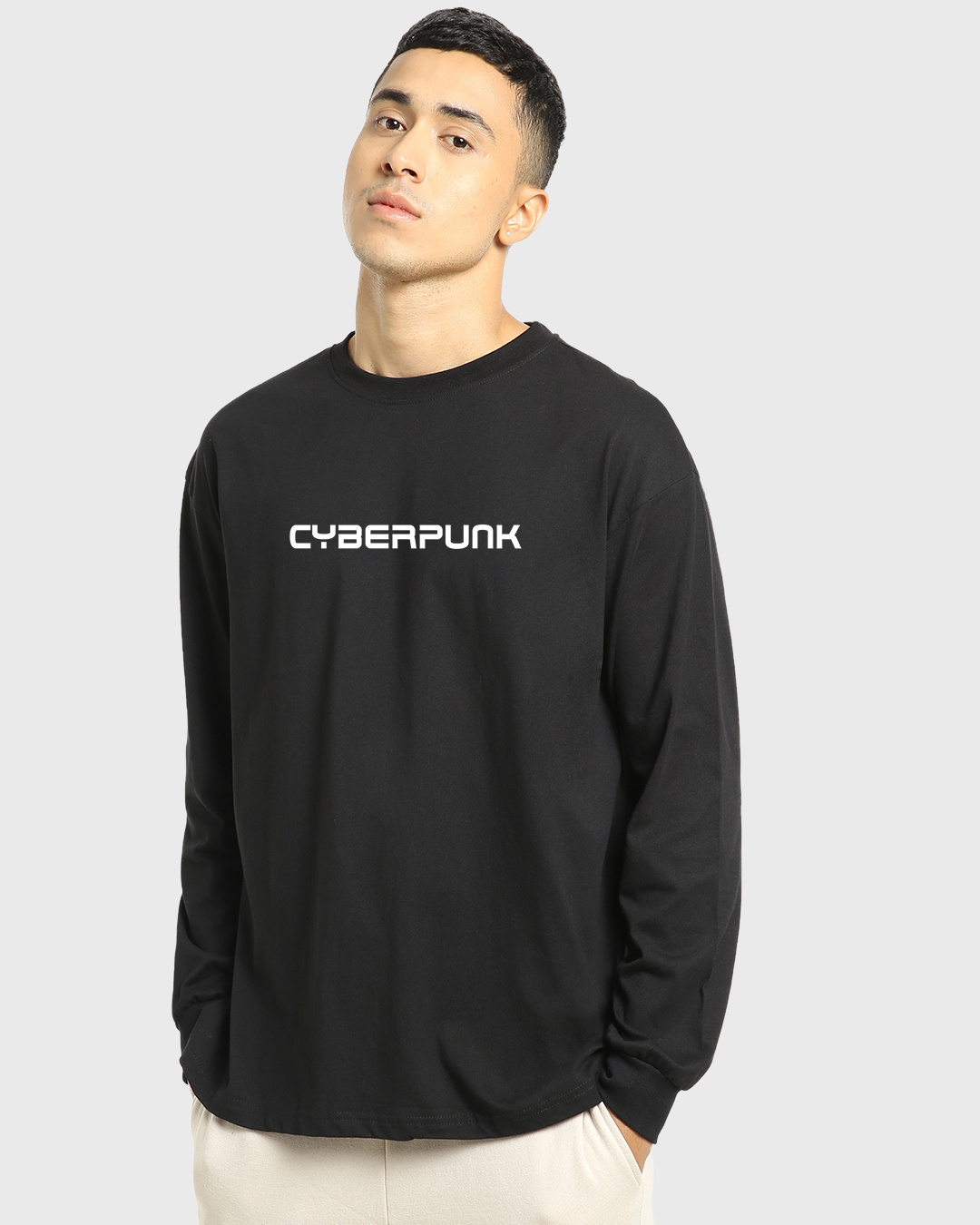 Shop Men's Black Cyberpunk Graphic Printed Oversized T-shirt-Back