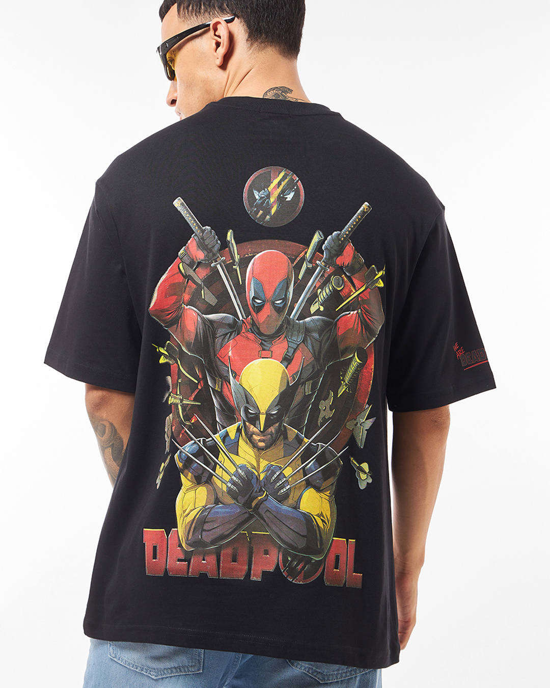 Buy Men's Black Deadpool Duo Graphic Printed Oversized T-shirt Online ...