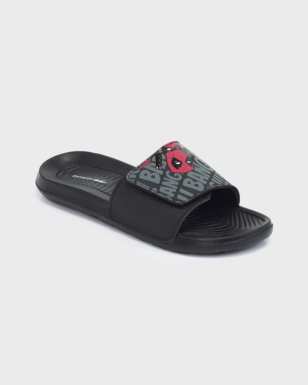 Shop Men's Black Deadpool Printed Velcro Sliders-Back