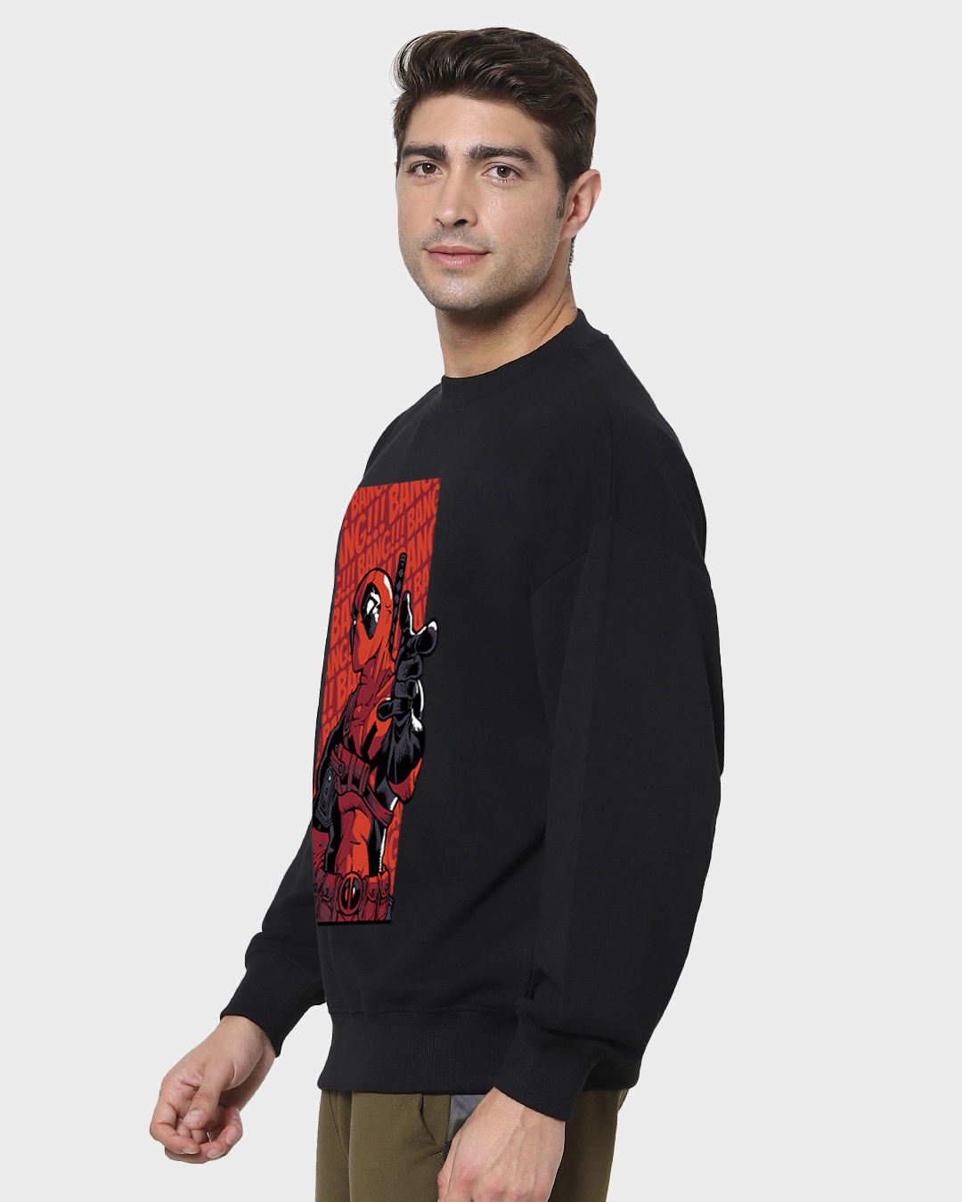 Shop Men's Black Deadpool Reloaded Graphic Printed Oversized Sweatshirt-Back