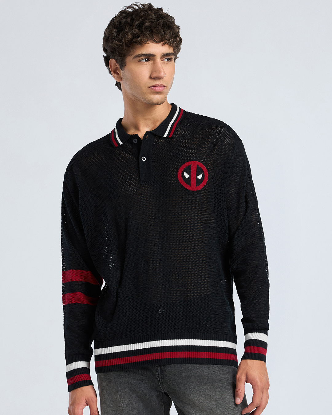 Shop Men's Black Deadpool Typography Oversized Sweater-Back