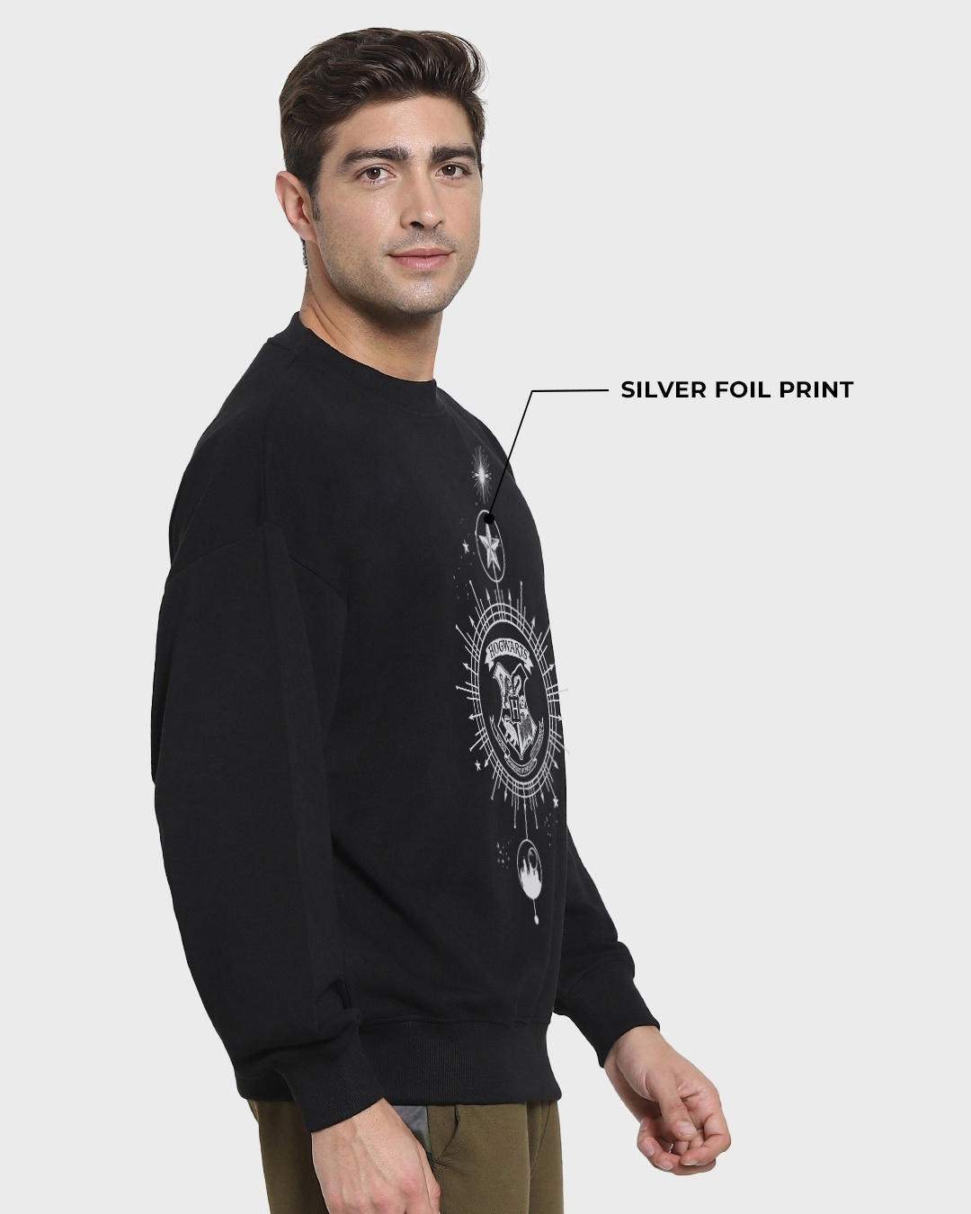 Shop Men's Black Death Mark Graphic Printed Oversized Sweatshirt-Back