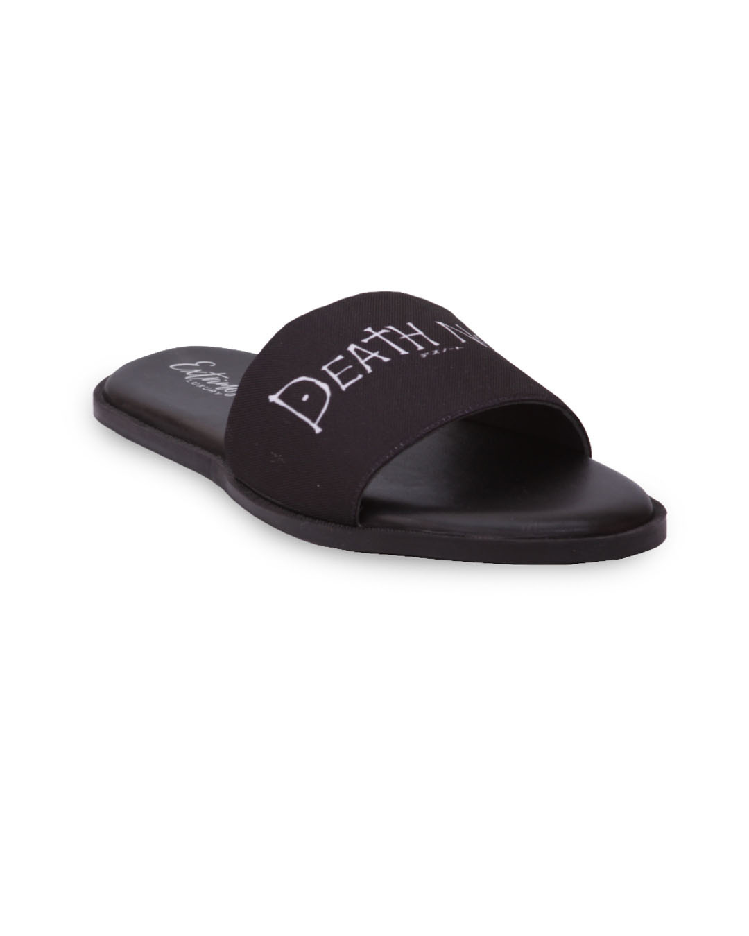 Shop Men's Black Death Note Typography Sliders-Back