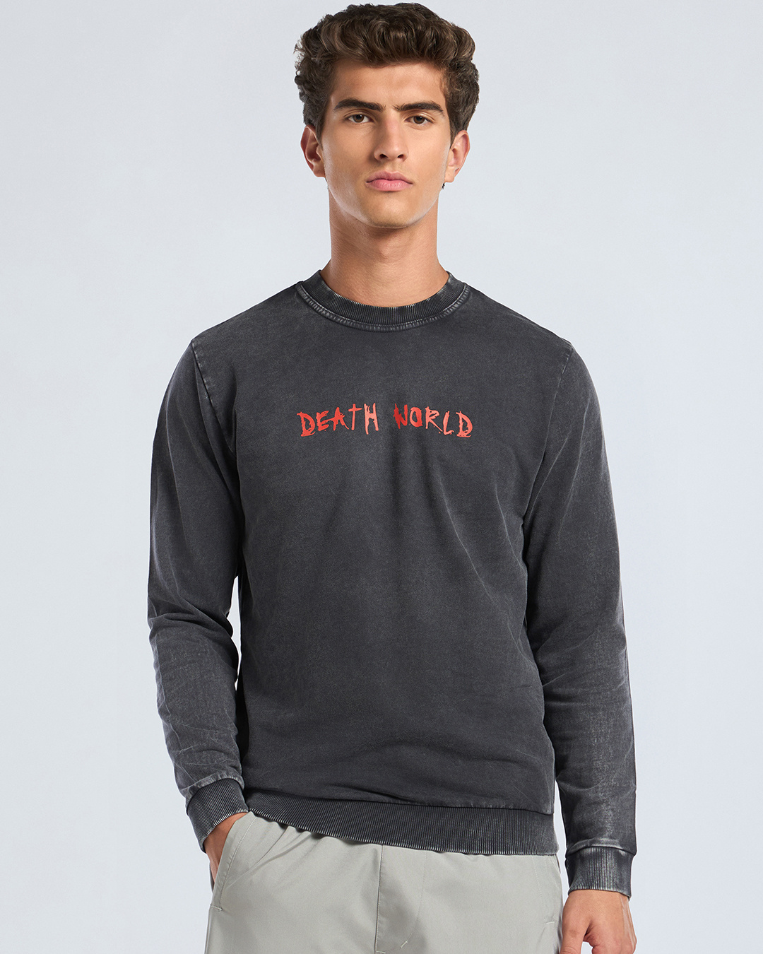 Shop Men's Black Deathnote Ryuk Graphic Printed Acid Wash Sweatshirt-Back