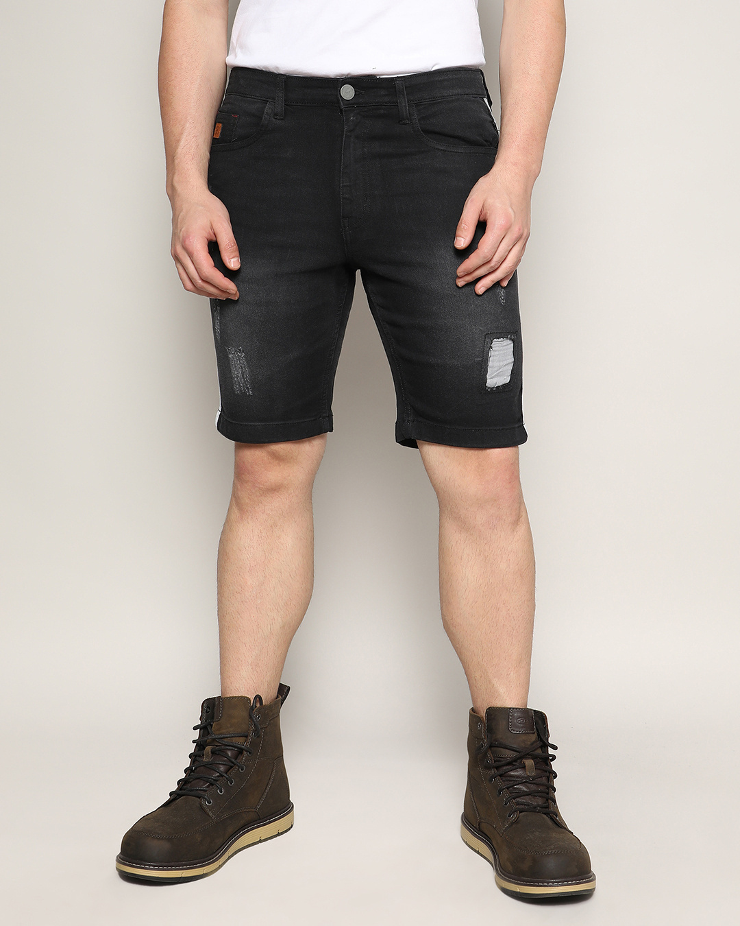 Shop Men's Black Distressed Shorts-Back
