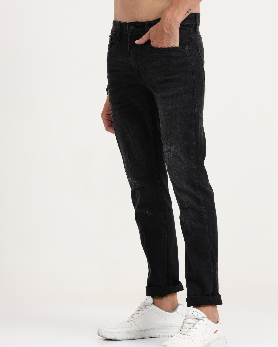 Shop Men's Black Distressed Skinny Fit Jeans-Back