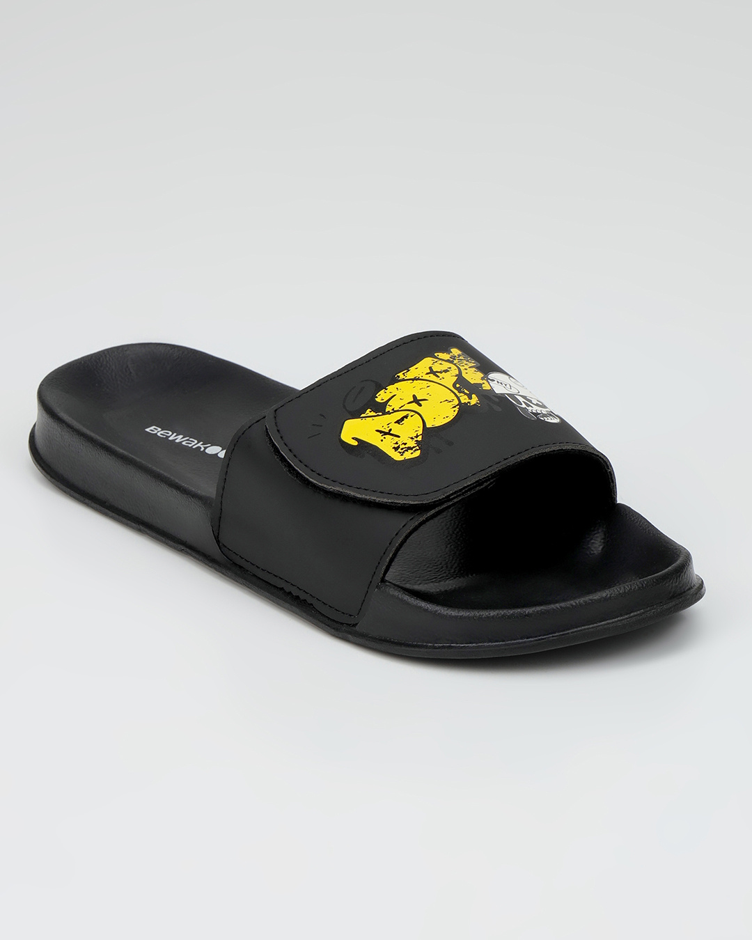 Shop Men's Black Dope Printed Velcro Sliders-Back