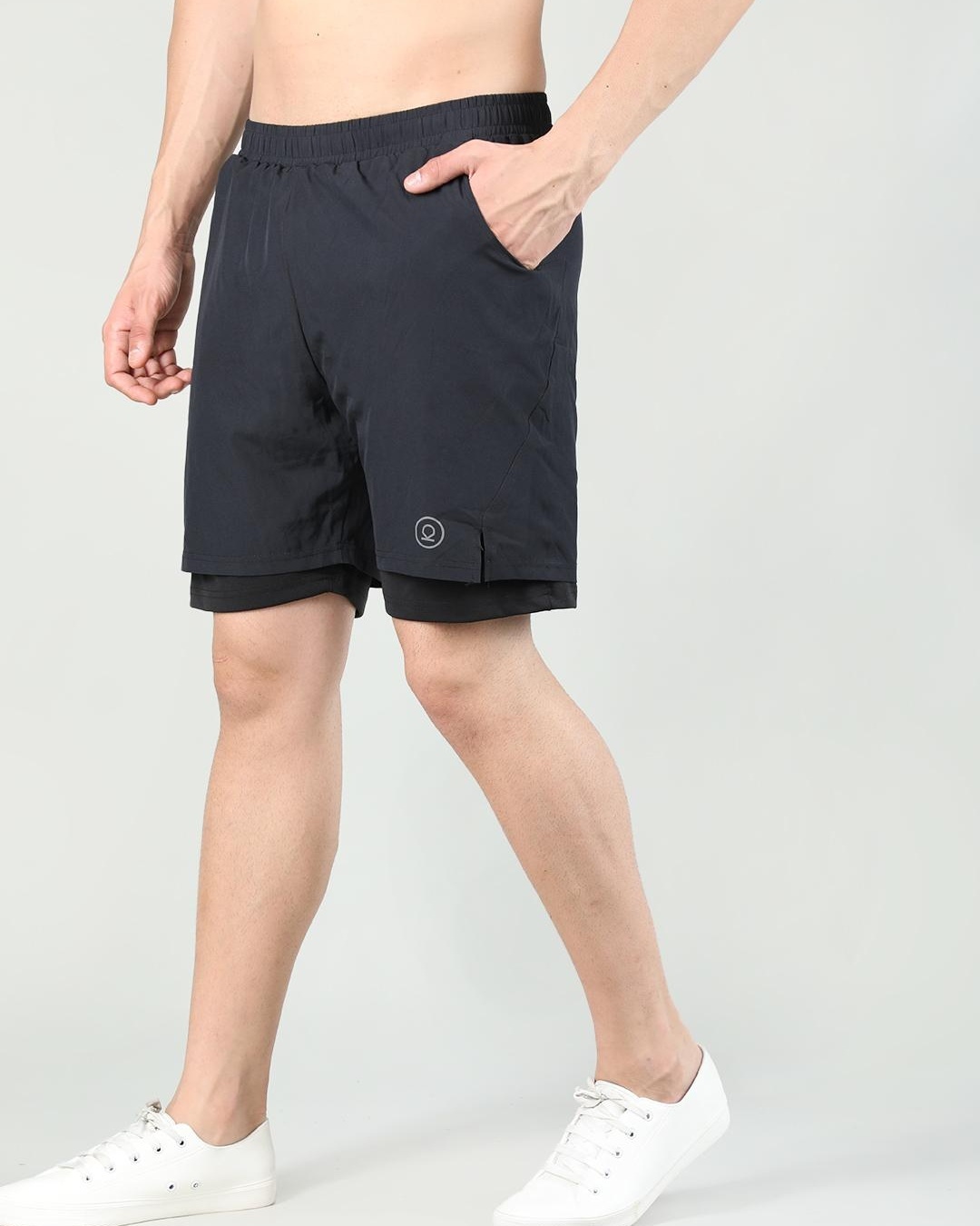 Shop Men's Grey Double Layered Sports Shorts-Back