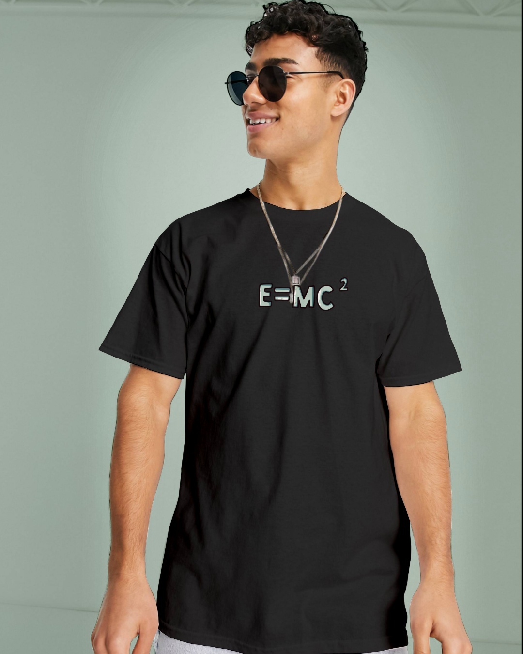 Shop Men's Black E=Mcsquare Graphic Printed Super Loose Fit T-shirt-Back