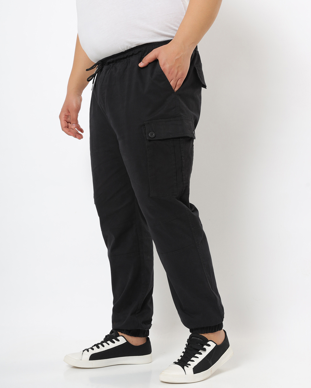 Shop Men's Black Elastic waistband Cargo Pants-Back