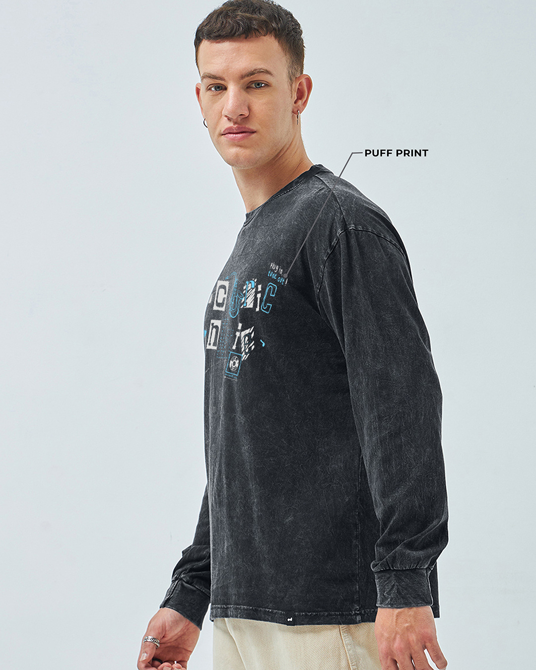 Shop Men's Black Electric Junkie Graphic Printed Oversized Acid Wash T-shirt-Back