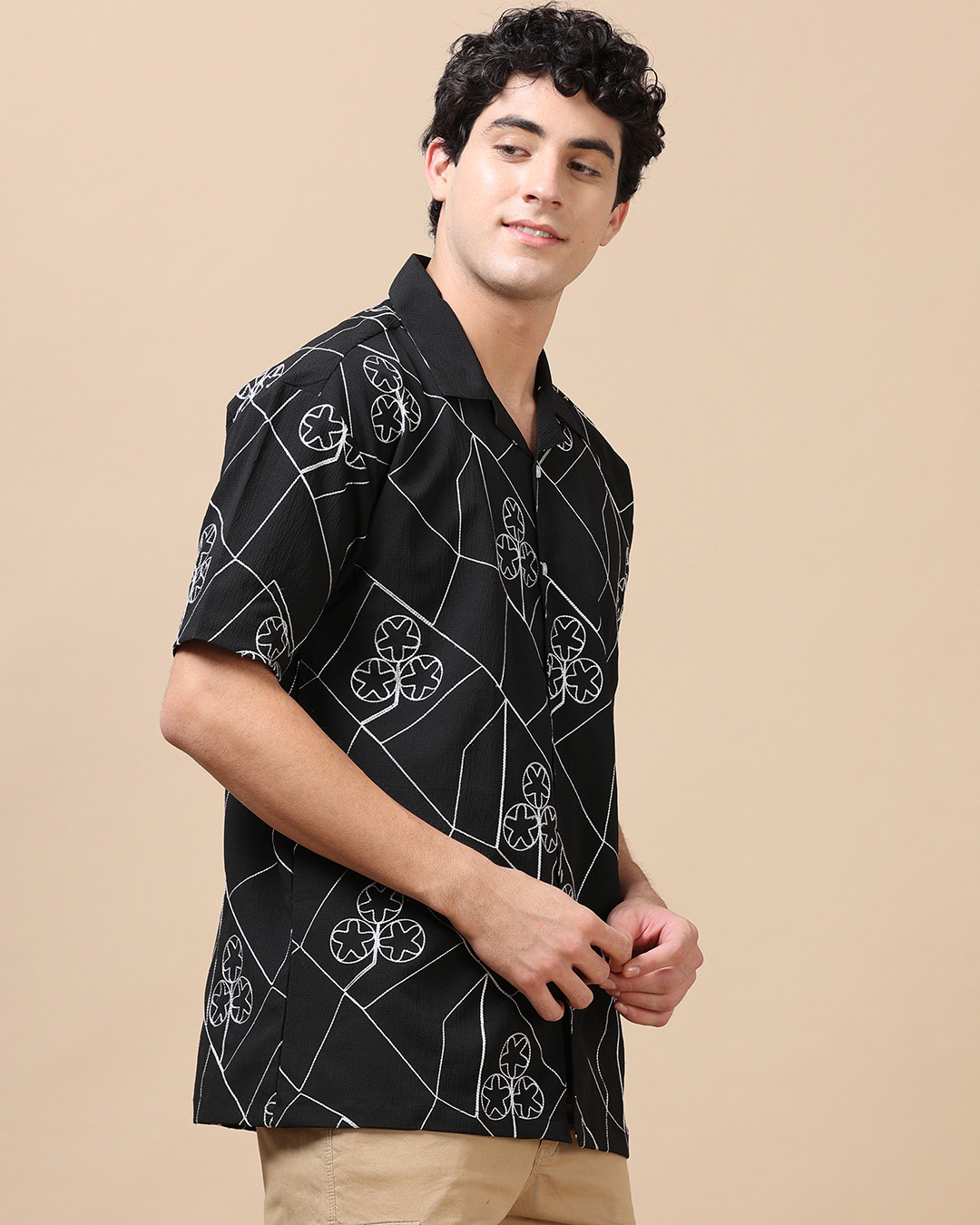 Shop Men's Black Embroidered Oversized Shirt-Back