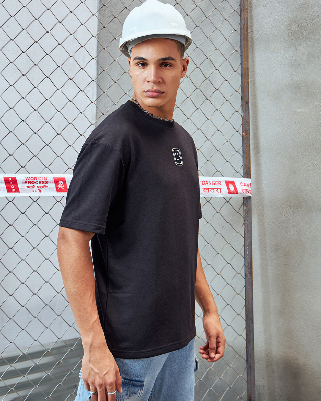 Shop Men's Black Embroidered Oversized T-shirt-Back