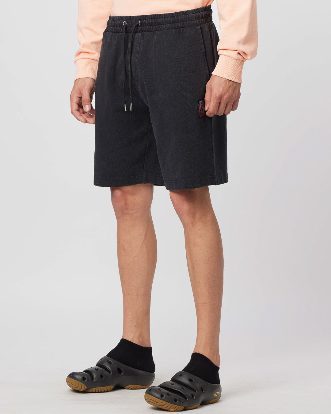 Shop Men's Black Embroidered Shorts-Back
