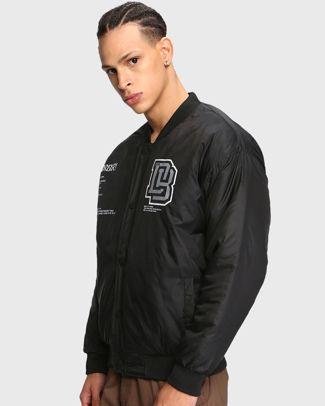 Shop Men's Black Error Typography Oversized Bomber Jacket-Back