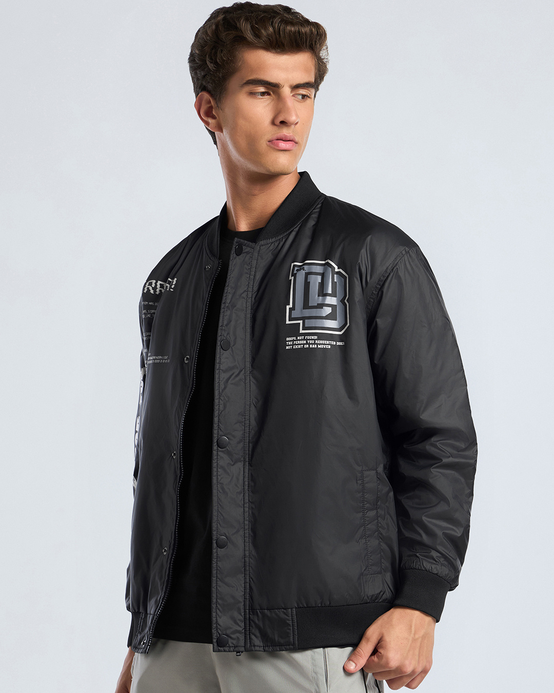 Shop Men's Black Error Typography Oversized Bomber Jacket-Back