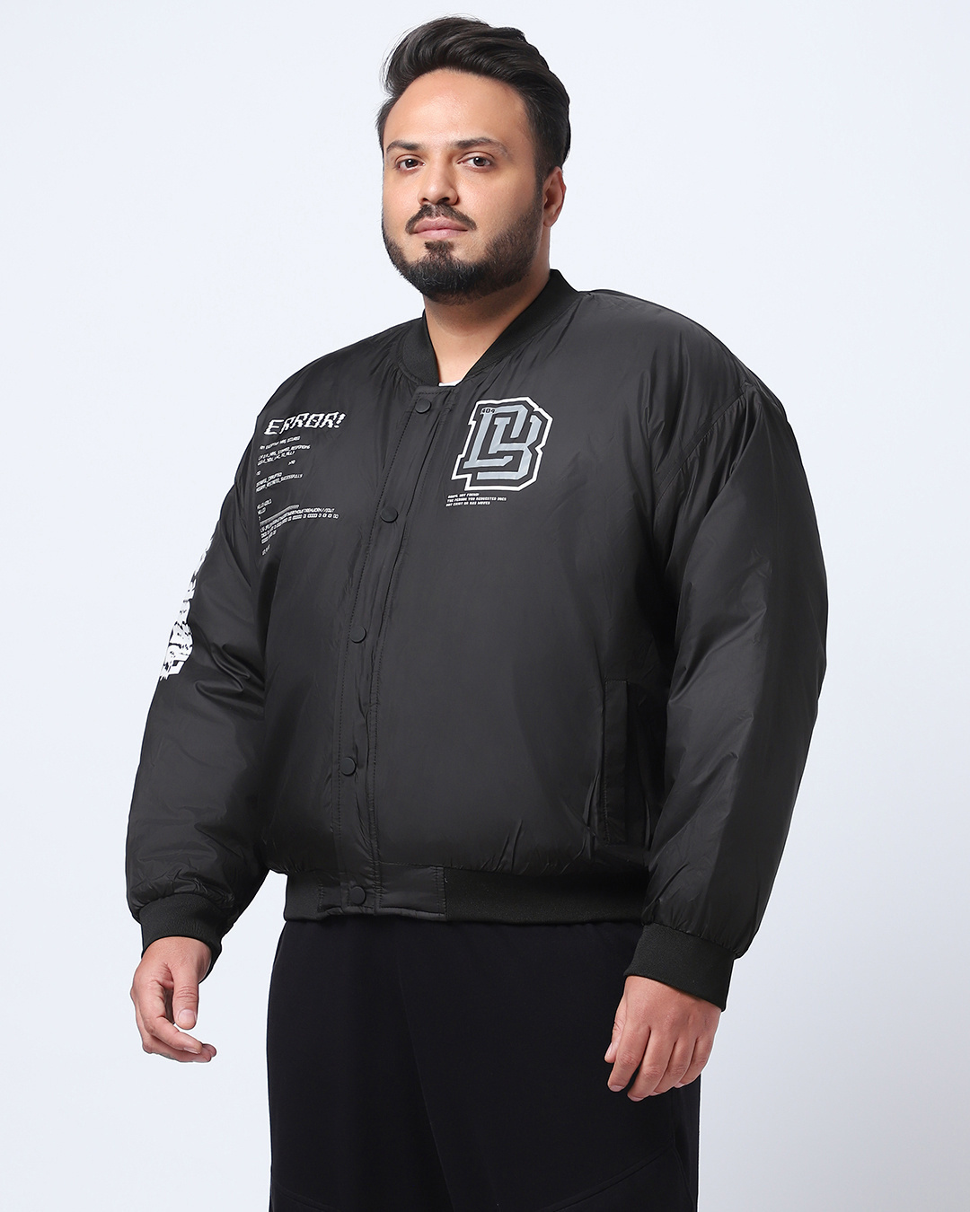 Shop Men's Black Error Typography Plus Size Oversized Bomber Jacket-Back