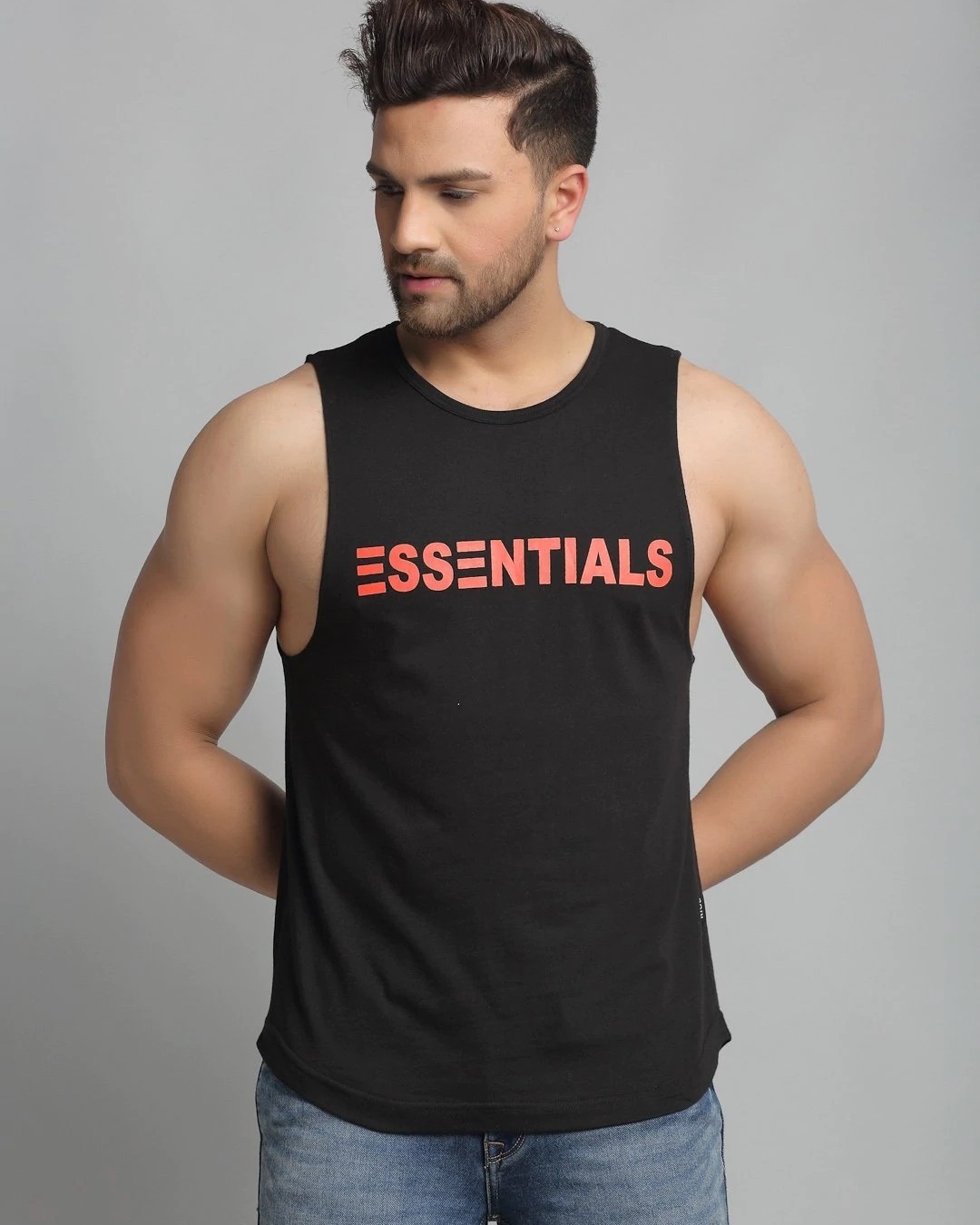 Shop Men's Black Essentials Typography Slim Fit Vest-Back