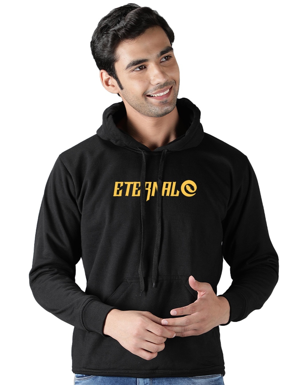 Shop Men's Black Eternal Typography Hoodie-Back