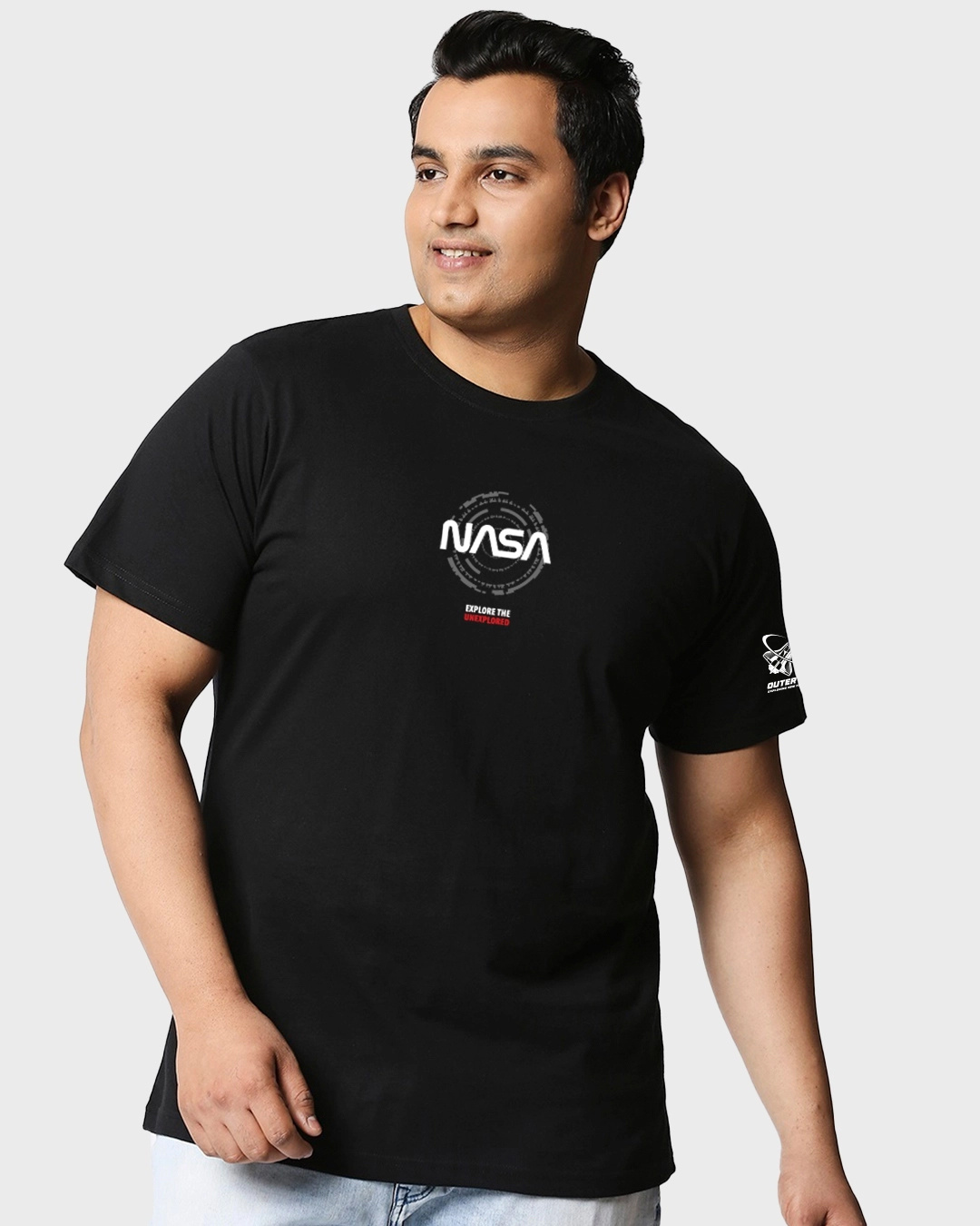 Shop Men's Black Explorer NASA Graphic Printed Oversized Plus Size T-shirt-Back