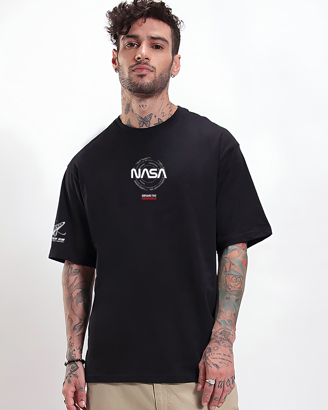Shop Men's Black Explorer NASA Graphic Printed Oversized T-shirt-Back