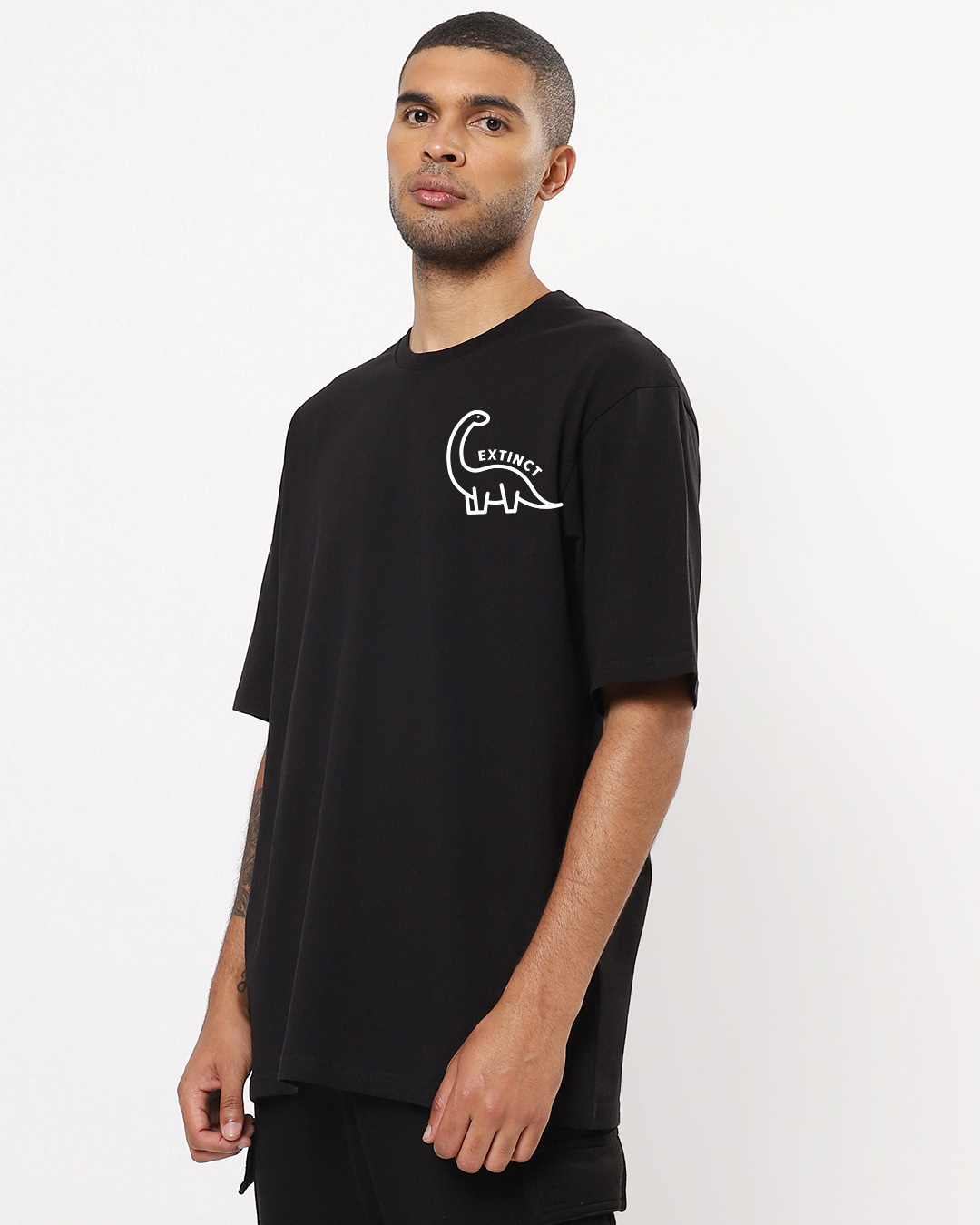 Buy Men's Black Extinct Graphic Printed Oversized T-shirt for Men Black ...