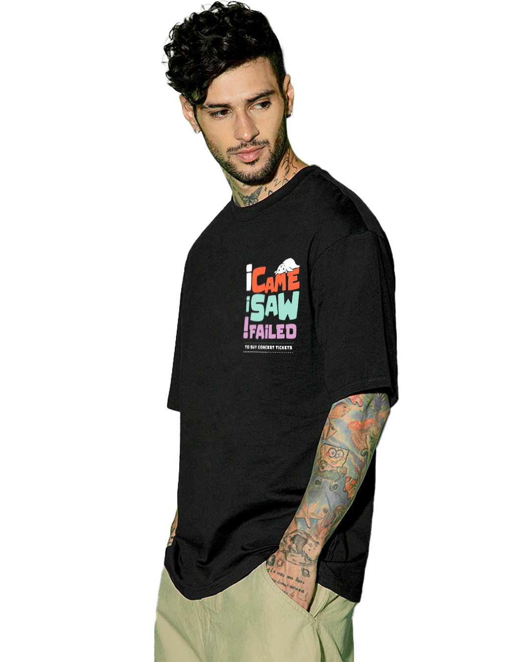 Shop Men's Black Failed Typography Oversized T-shirt-Back