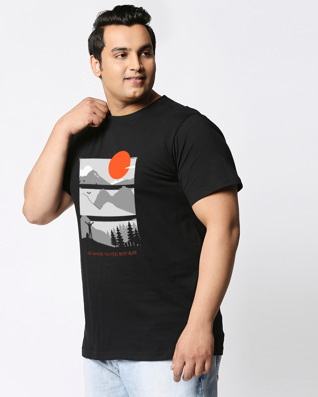 Shop Men's Black Feel Most Alive Graphic Print Plus Size T-shirt-Back