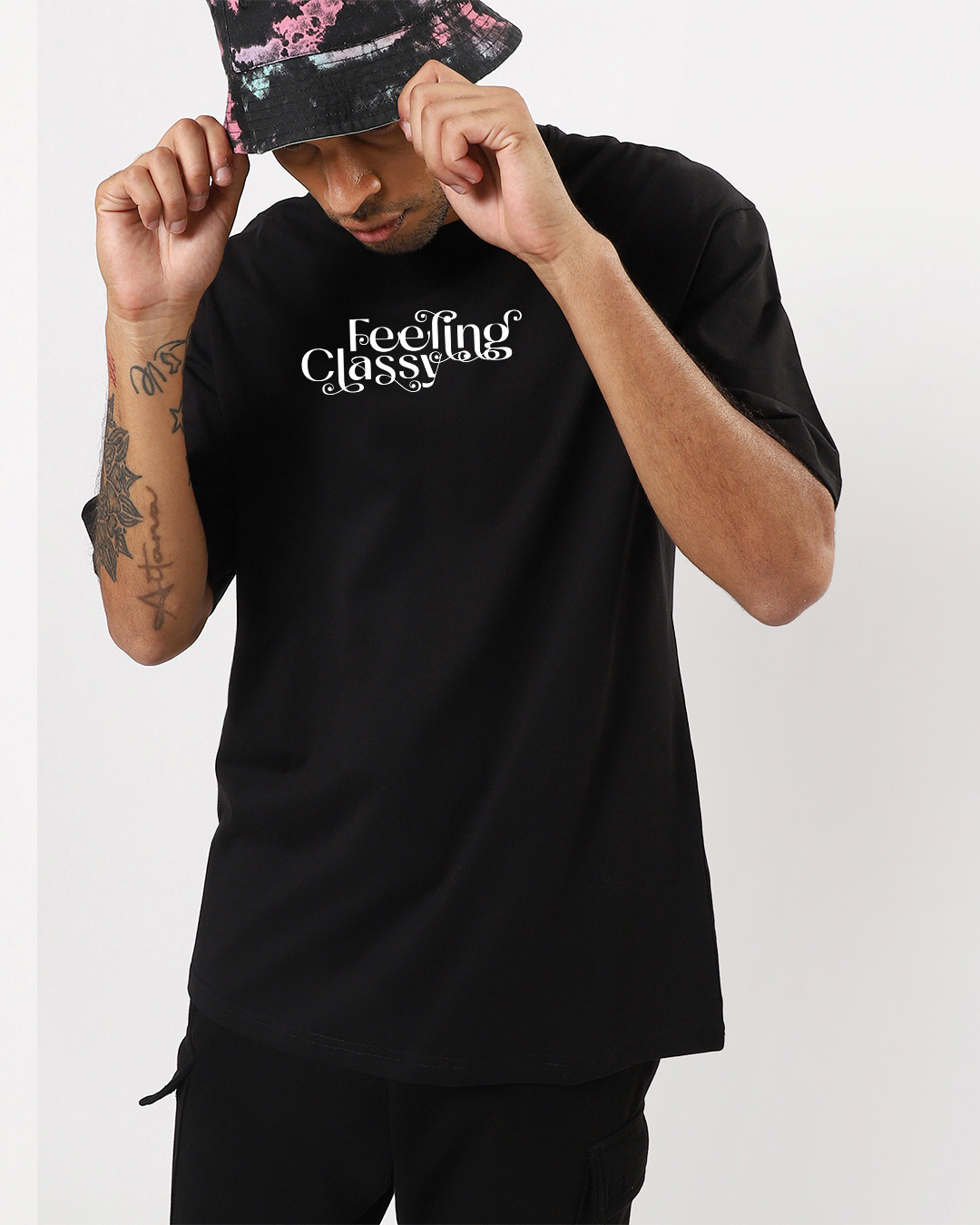Shop Men's Black Feeling Classy Typography Oversized T-shirt-Back