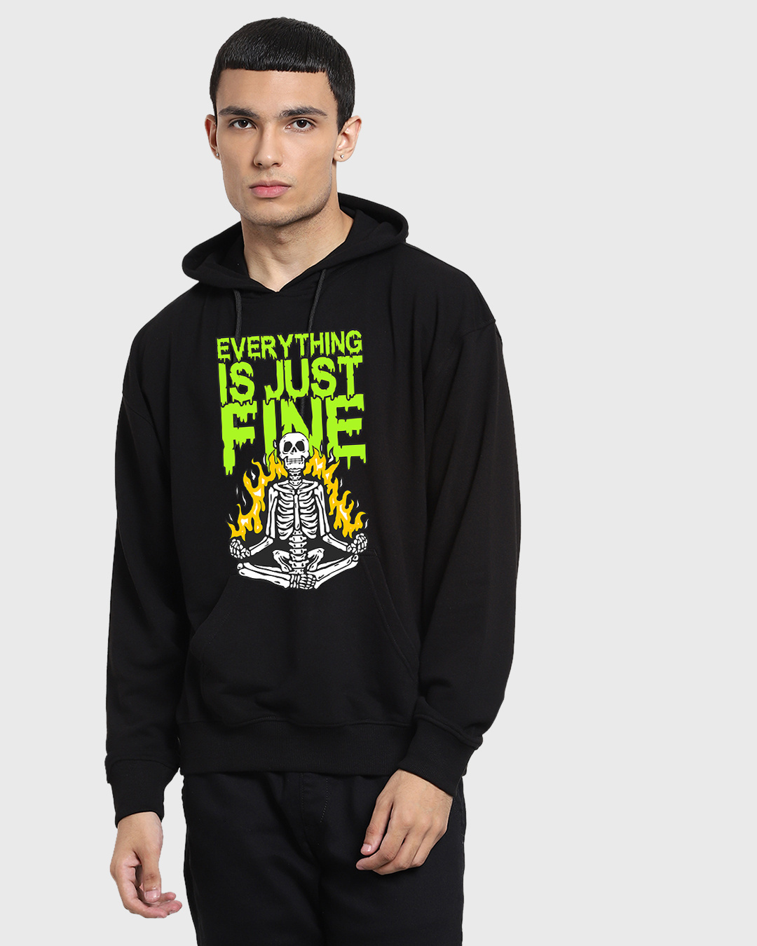 Buy Mens Black Fine By Me Typography Oversized Hoodie Online At Bewakoof