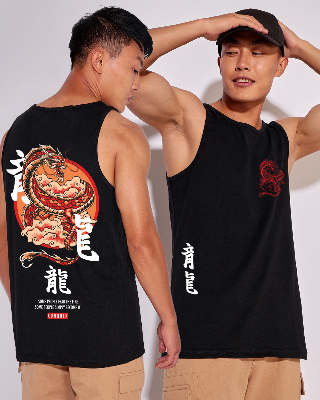 Buy Men's Black Fire Dragon Graphic Printed Oversized Vest Online at ...