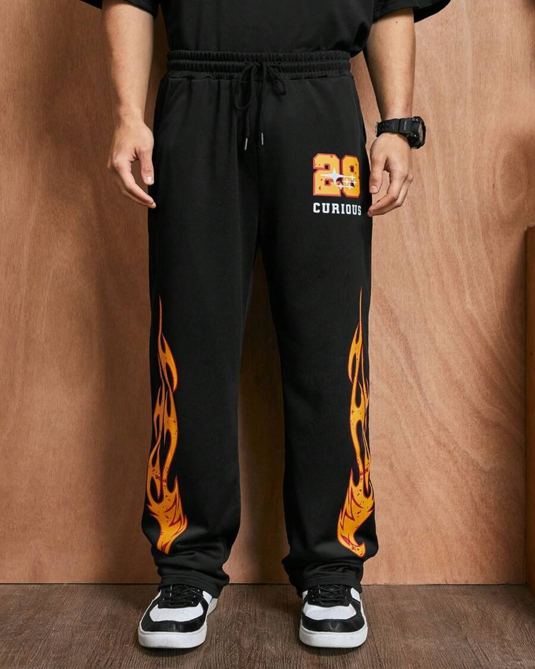 Shop Men's Black Fire Printed Relaxed Fit Track Pants-Back