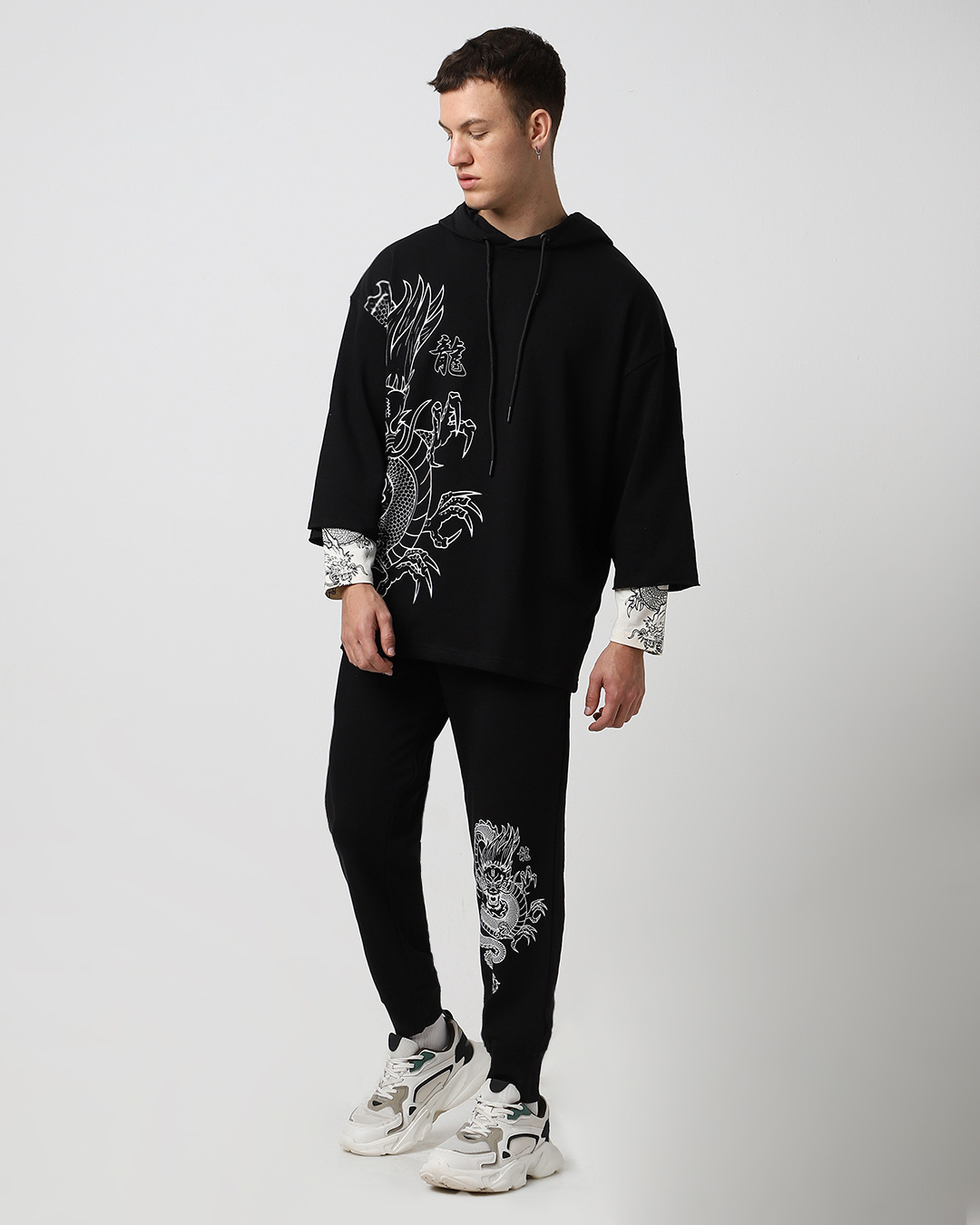 Shop Men's Black Firece Graphic Printed Super Loose Fit Co-ordinates-Back