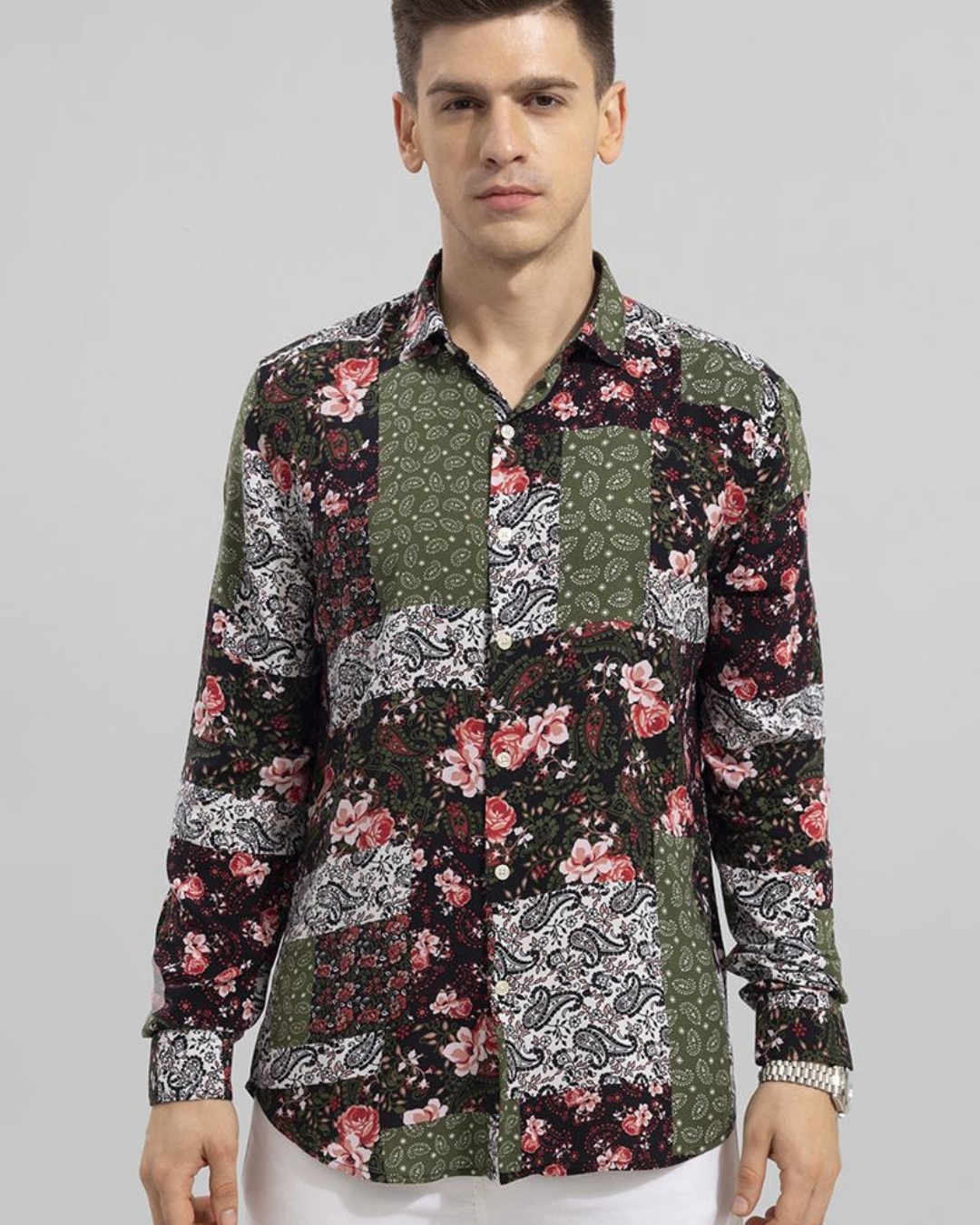 Buy Men's Black Floral Printed Slim Fit Shirt for Men Black Online at ...