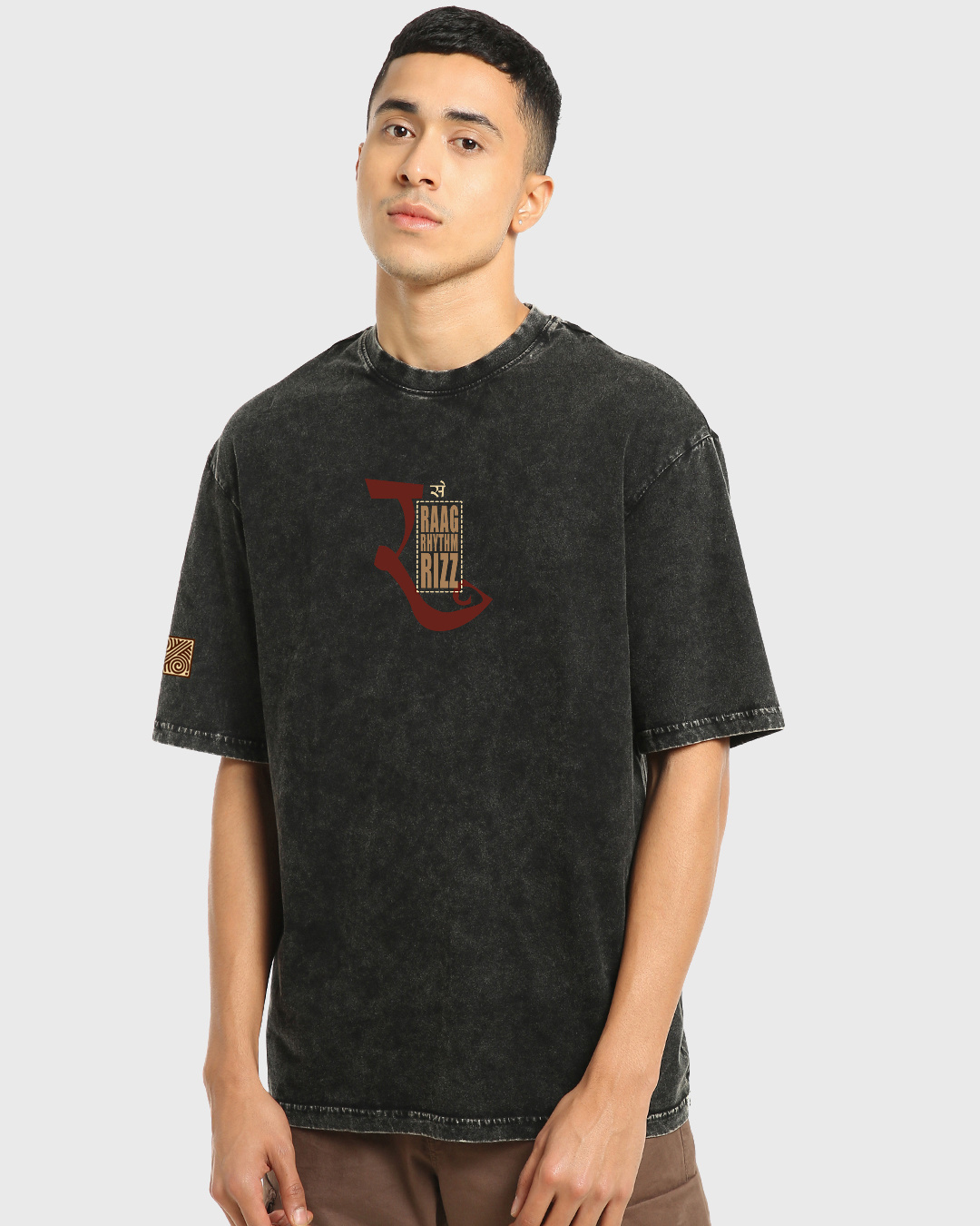 Shop Men's Black Freedom Sounds Graphic Printed Oversized Acid Wash T-shirt-Back