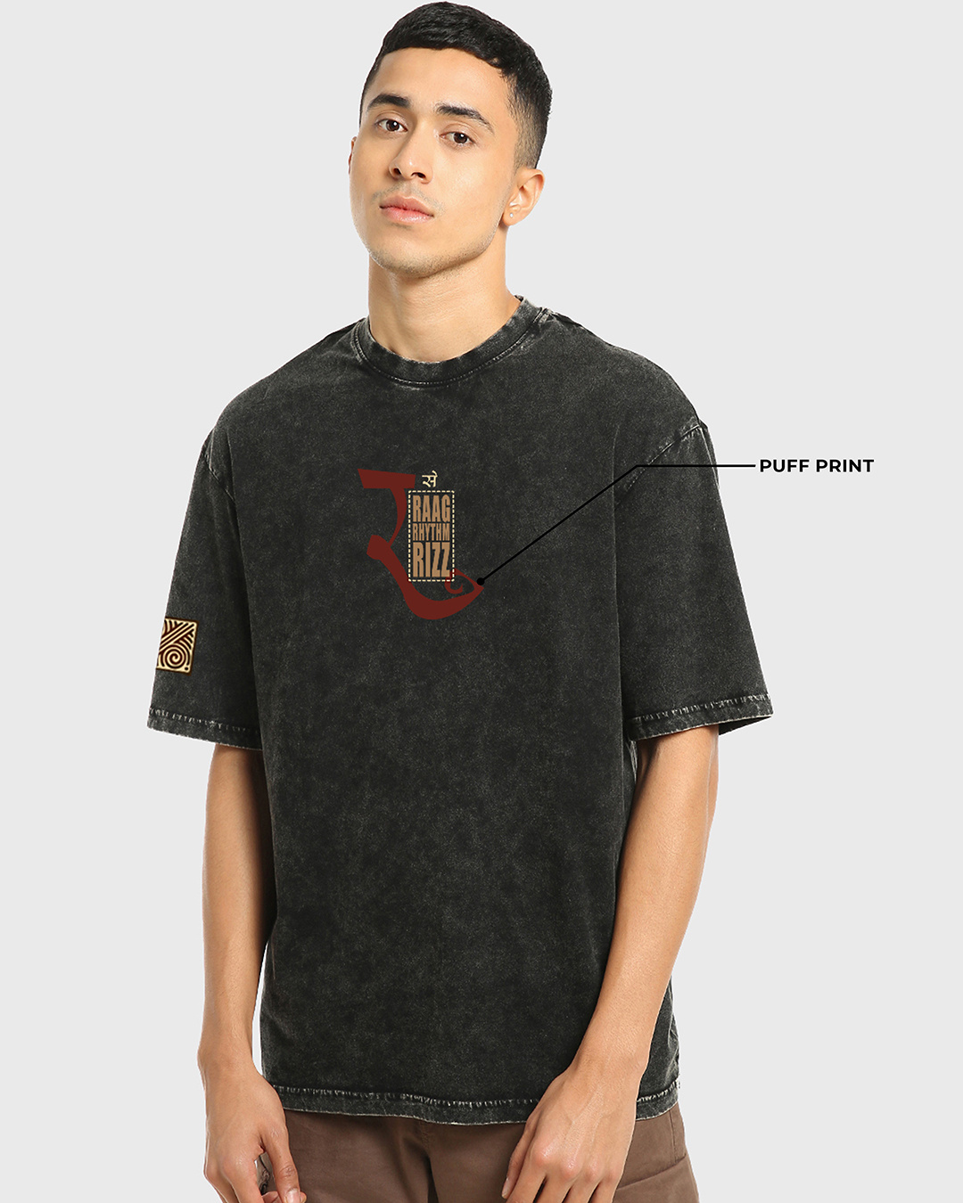 Shop Men's Black Freedom Sounds Graphic Printed Oversized Acid Wash T-shirt-Back
