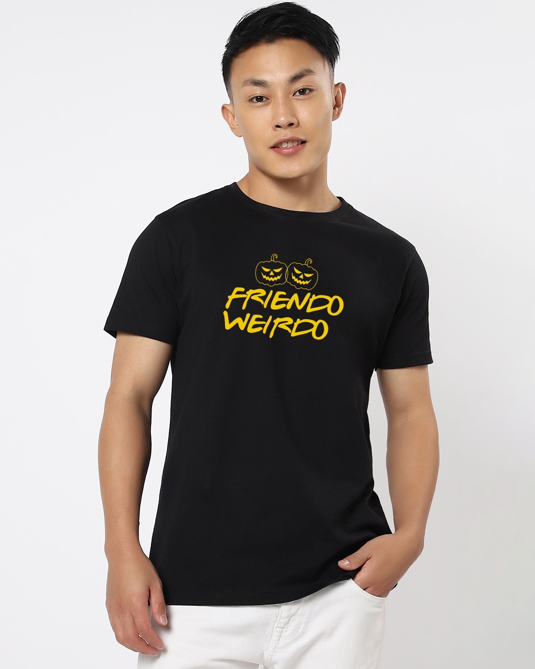 Buy Men's Black Friendo Weirdo Pumpkin Typography T-shirt Online in ...