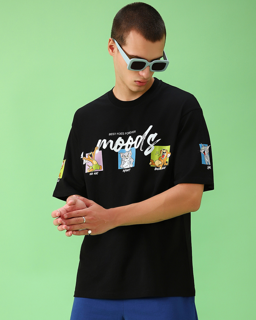 Shop Men's Black Friends & Feelings T&J Graphic Printed Oversized T-shirt-Back