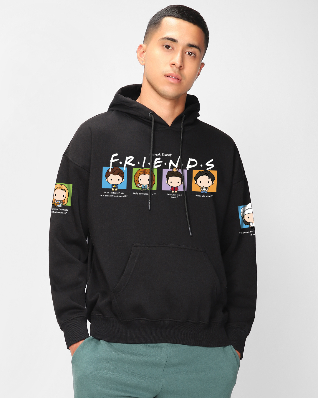 Buy Men s Black Friends Quotes Graphic Printed Oversized Hoodies