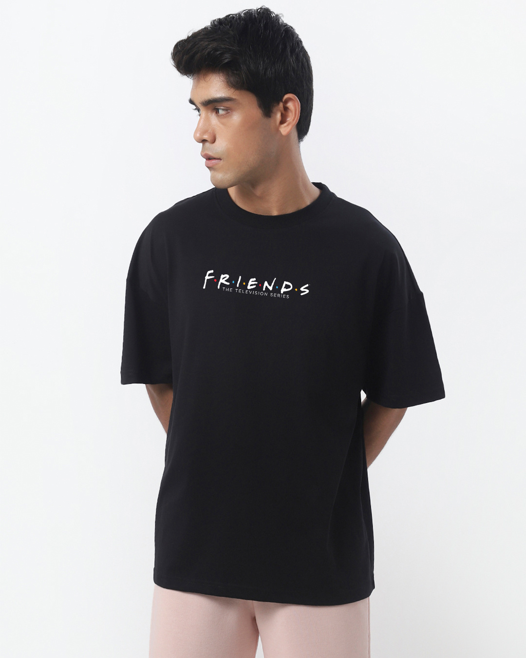 Shop Men's Black Friends Reunion Typography Oversized T-shirt-Back